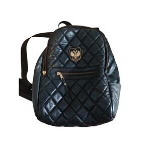 Baggit black quilted mini backpack.